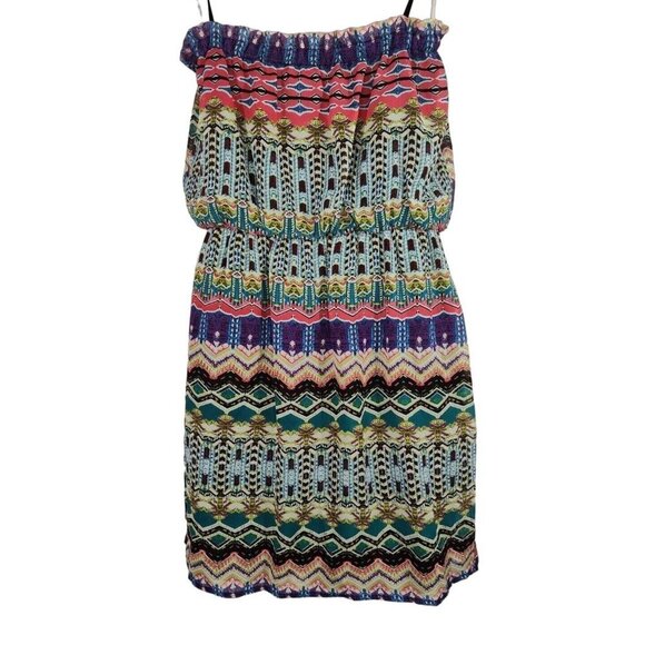 City Triangles Blouson Mini Dress Sundress Women Size L Colorful Teal Purple NEW - Picture 4 of 11